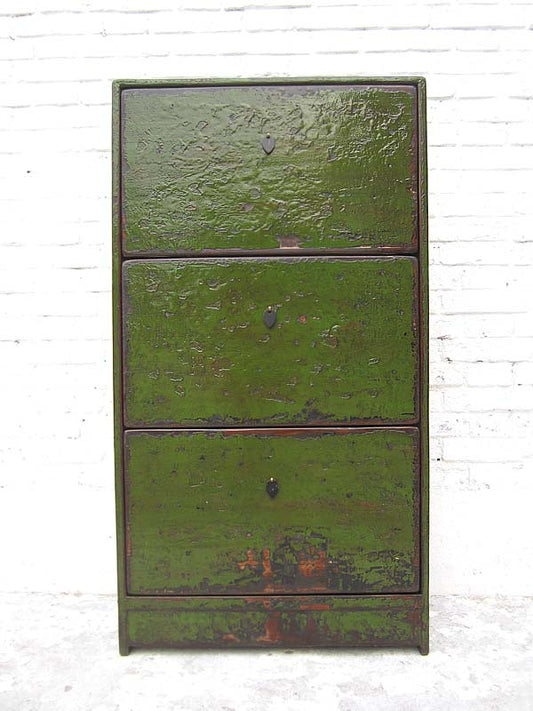 China mittlerer Schuhschrank englisch grüne Lackierung drei Fächer Gebrauchsspuren Shabby chic von Luxury-Park