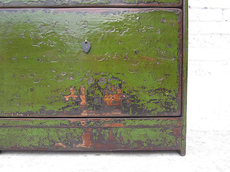 China mittlerer Schuhschrank englisch grüne Lackierung drei Fächer Gebrauchsspuren Shabby chic von Luxury-Park