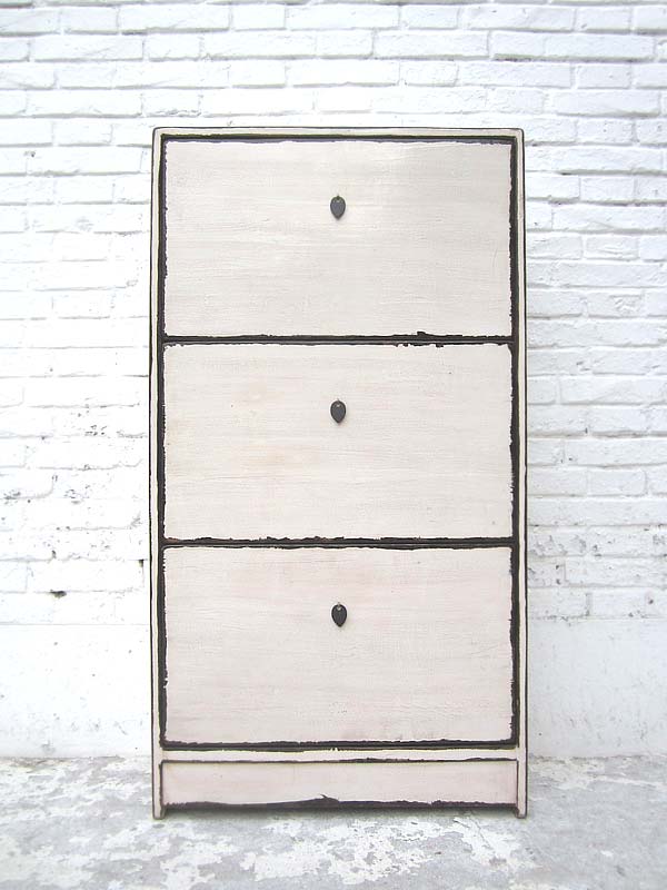 Asia Halbhoher Schuhschrank weiße Lackierung shabby chic Look drei große Fächer  von Luxury-Park
