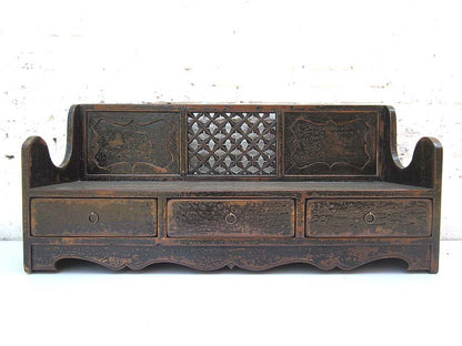 China Shanxi antik Sitzbank Shabby chic heavy used Sockelschubladen Schnitzerei schwarz lackierte Fichte von Luxury-Park