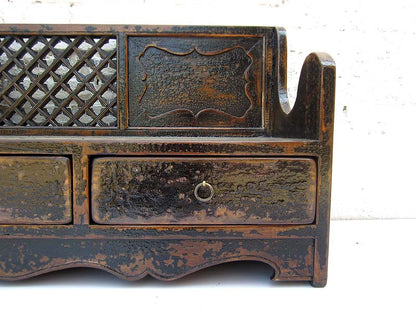 China Shanxi antik Sitzbank Shabby chic heavy used Sockelschubladen Schnitzerei schwarz lackierte Fichte von Luxury-Park