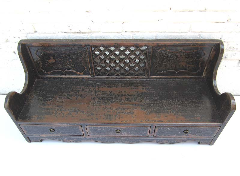 China Shanxi antik Sitzbank Shabby chic heavy used Sockelschubladen Schnitzerei schwarz lackierte Fichte von Luxury-Park