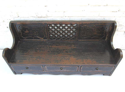 China Shanxi antik Sitzbank Shabby chic heavy used Sockelschubladen Schnitzerei schwarz lackierte Fichte von Luxury-Park