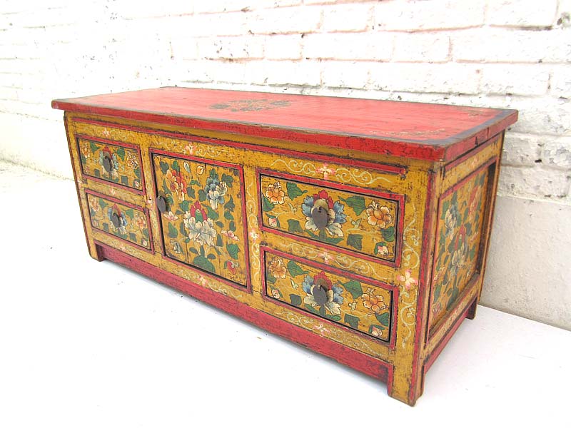 China Lowboard flache Anrichte für TV Flachbildschirm Pinie braungelbe rustikale Fronten von Luxury Park