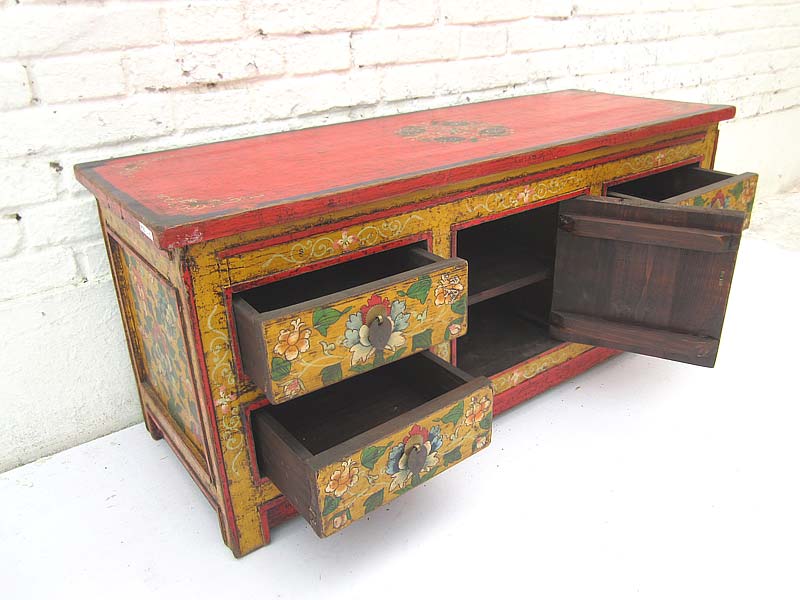 China Lowboard flache Anrichte für TV Flachbildschirm Pinie braungelbe rustikale Fronten von Luxury Park