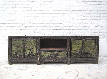 China shabby chic Lowboard flache Anrichte für TV Flachbildschirm Pinie schmutzgrau heavy used Optik von Luxury Park