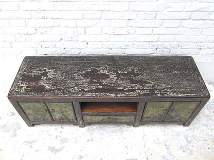 China shabby chic Lowboard flache Anrichte für TV Flachbildschirm Pinie schmutzgrau heavy used Optik von Luxury Park