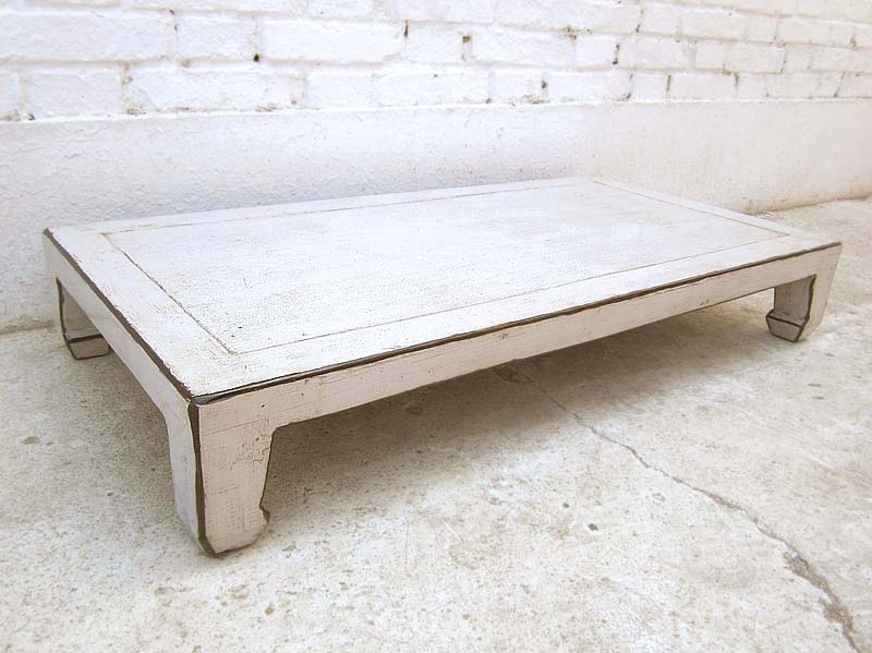 China niedriger Tisch 100x50cm Antikweiß used optic Pinienvollholz