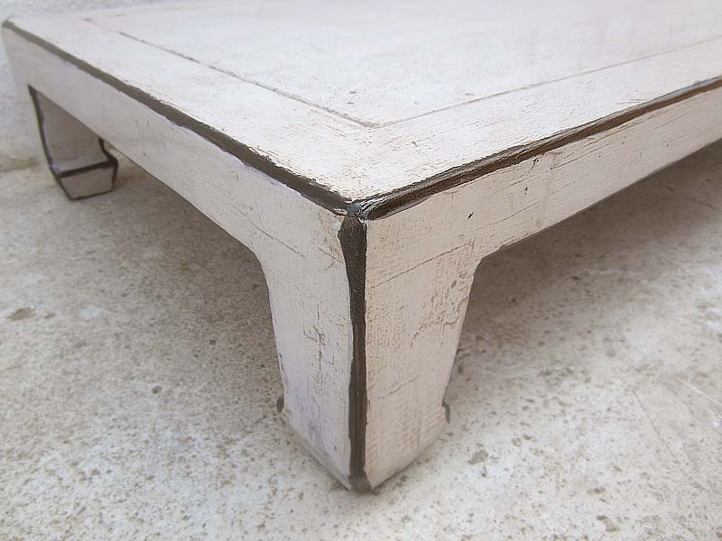 China niedriger Tisch 100x50cm Antikweiß used optic Pinienvollholz