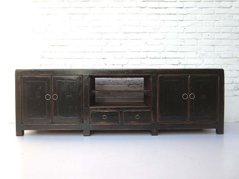 China Lowboard flache Anrichte für TV Flachbildschirm Pinie schwarz  von Luxury Park