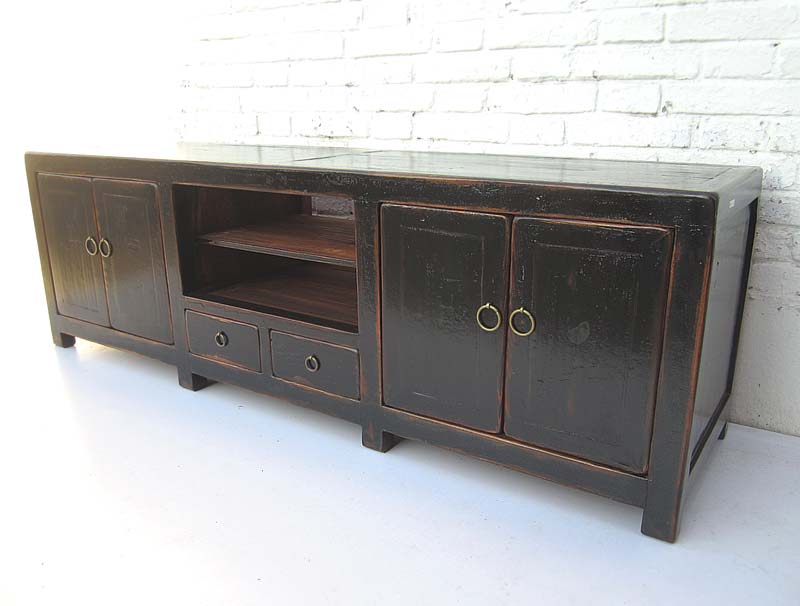 China Lowboard flache Anrichte für TV Flachbildschirm Pinie schwarz  von Luxury Park