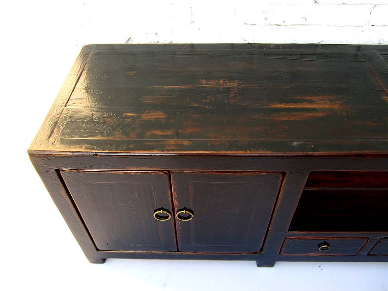 China Lowboard flache Anrichte für TV Flachbildschirm Pinie schwarz  von Luxury Park