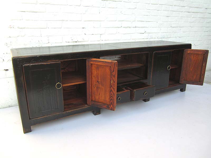 China Lowboard flache Anrichte für TV Flachbildschirm Pinie schwarz  von Luxury Park