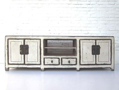 China Lowboard flache Anrichte für TV Bildschirm weiß lackierte Pinie Metallbeschläge von Luxury Park