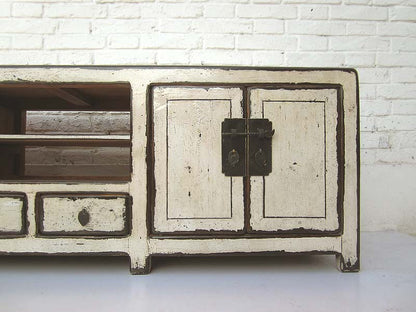 China Lowboard flache Anrichte für TV Bildschirm weiß lackierte Pinie Metallbeschläge von Luxury Park