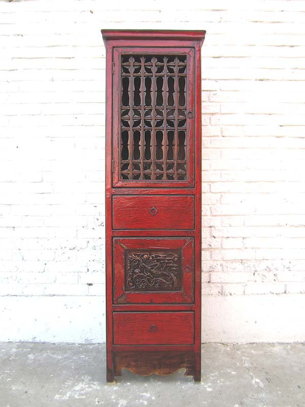 China schlanker Schrank klassisch rotbraun Pinie Antik 1940