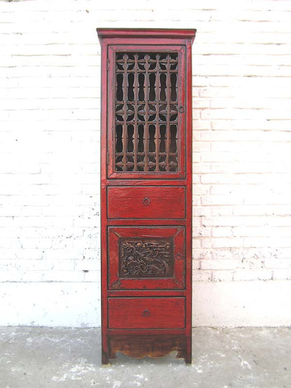 China schlanker Schrank klassisch rotbraun Pinie Antik 1940