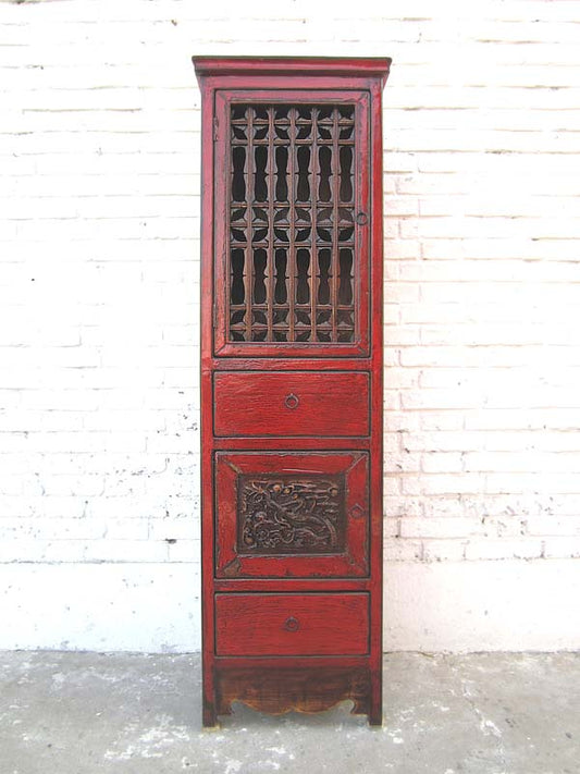 China schlanker Schrank klassisch rotbraun Pinie Antik 1940
