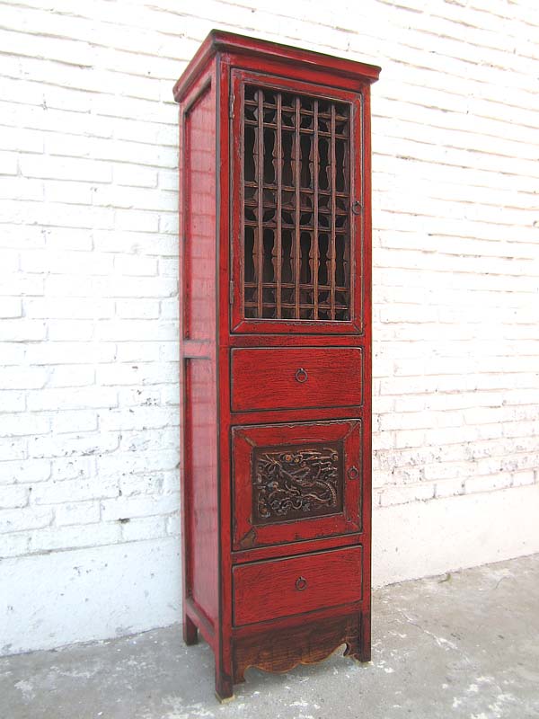 China schlanker Schrank klassisch rotbraun Pinie Antik 1940