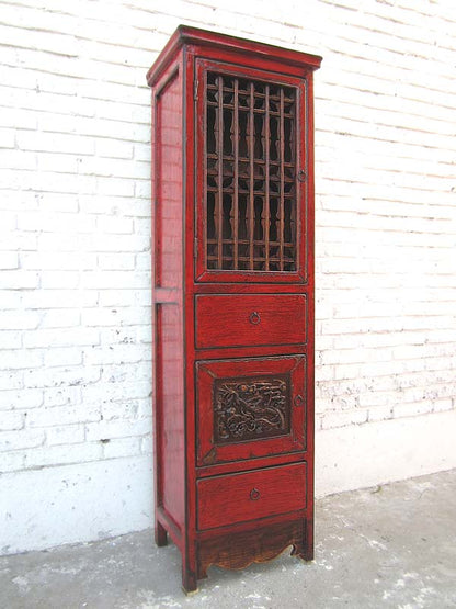 China schlanker Schrank klassisch rotbraun Pinie Antik 1940