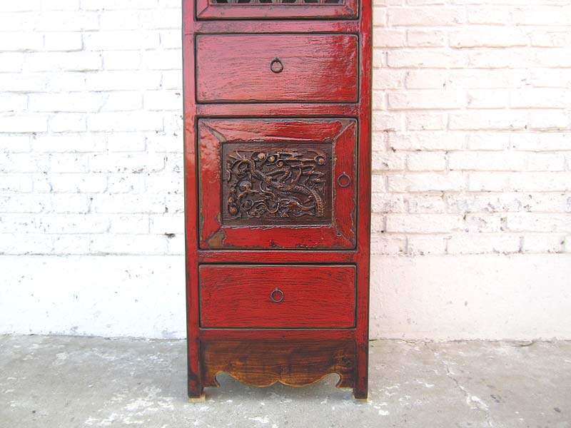 China schlanker Schrank klassisch rotbraun Pinie Antik 1940