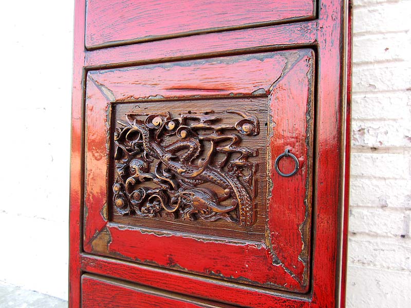 China schlanker Schrank klassisch rotbraun Pinie Antik 1940