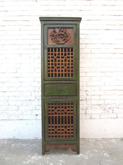 Asien schmaler Schrank Antikgrünes finish Pinienholz