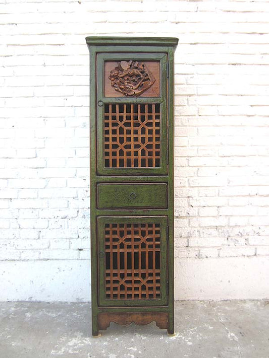 Asien schmaler Schrank Antikgrünes finish Pinienholz