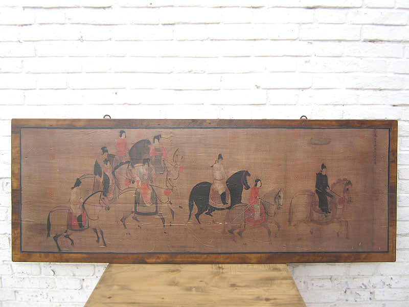 China breites Wandbild Reiterszene ca. 1930 honigfarbener Holzrahmen