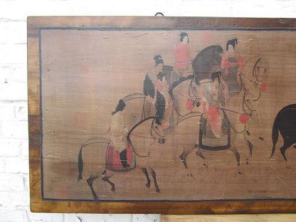 China breites Wandbild Reiterszene ca. 1930 honigfarbener Holzrahmen