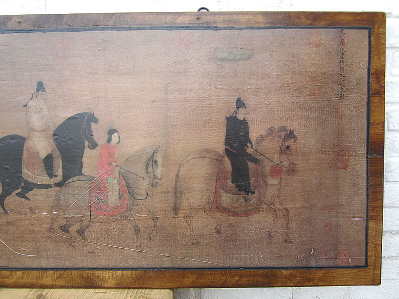 China breites Wandbild Reiterszene ca. 1930 honigfarbener Holzrahmen
