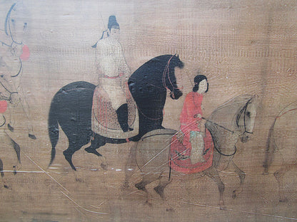 China breites Wandbild Reiterszene ca. 1930 honigfarbener Holzrahmen