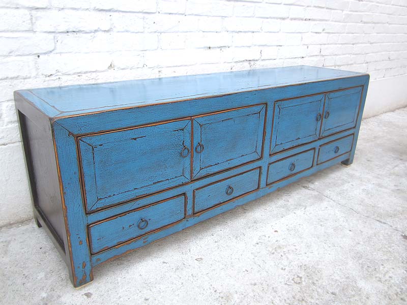 Asien TV Lowboard azurblau vintage style 140x38x45cm