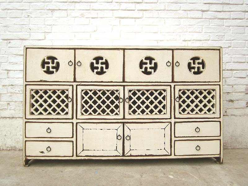 Asien Tibet Kommode Sideboard herrliche Dekore schneeweiß Pinie