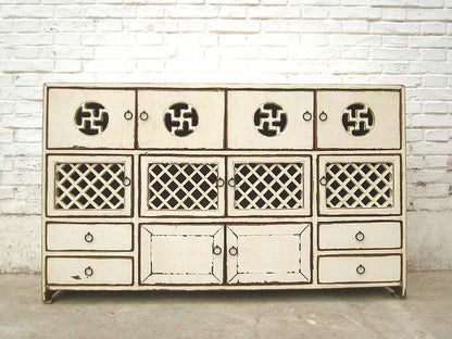 Asien Tibet Kommode Sideboard herrliche Dekore schneeweiß Pinie