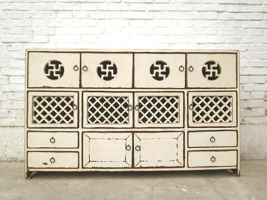 Asien Tibet Kommode Sideboard herrliche Dekore schneeweiß Pinie