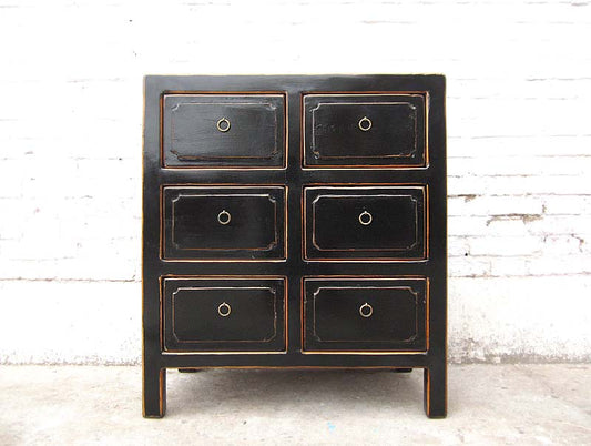 China klassische Kommode sechs Schübe Sideboard antikschwarz Pinie