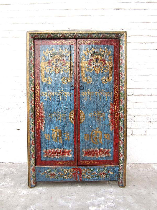 Kleine Kommode Schrank blau-rot vintage style Vollholz aus Tibet