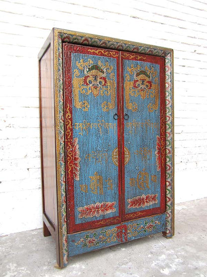 Kleine Kommode Schrank blau-rot vintage style Vollholz aus Tibet