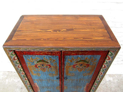 Kleine Kommode Schrank blau-rot vintage style Vollholz aus Tibet
