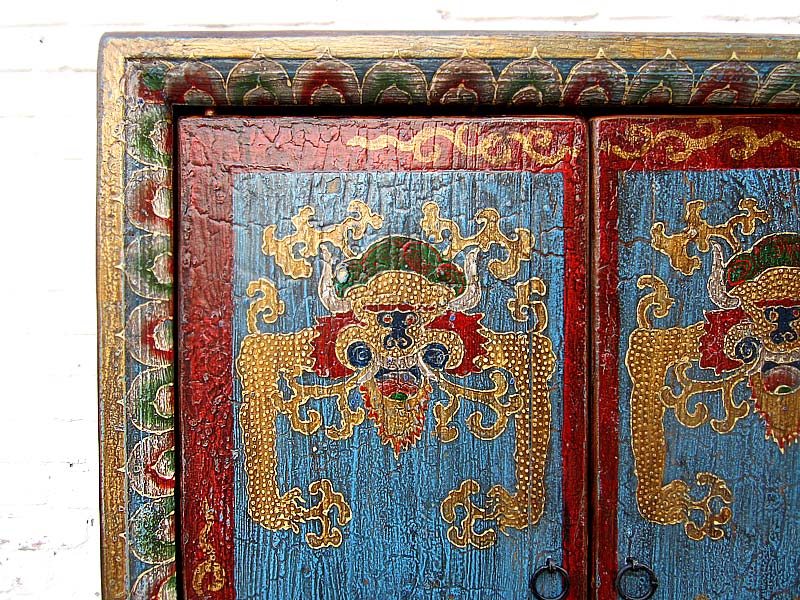 Kleine Kommode Schrank blau-rot vintage style Vollholz aus Tibet