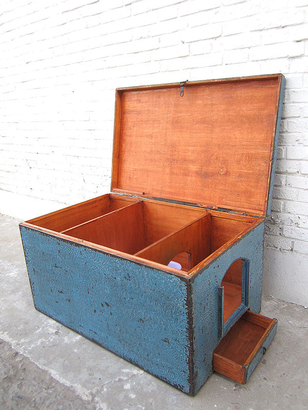 Truhe oder spezial Katzen Toilette in blauer Truhe China shabby chic drei Innenräume