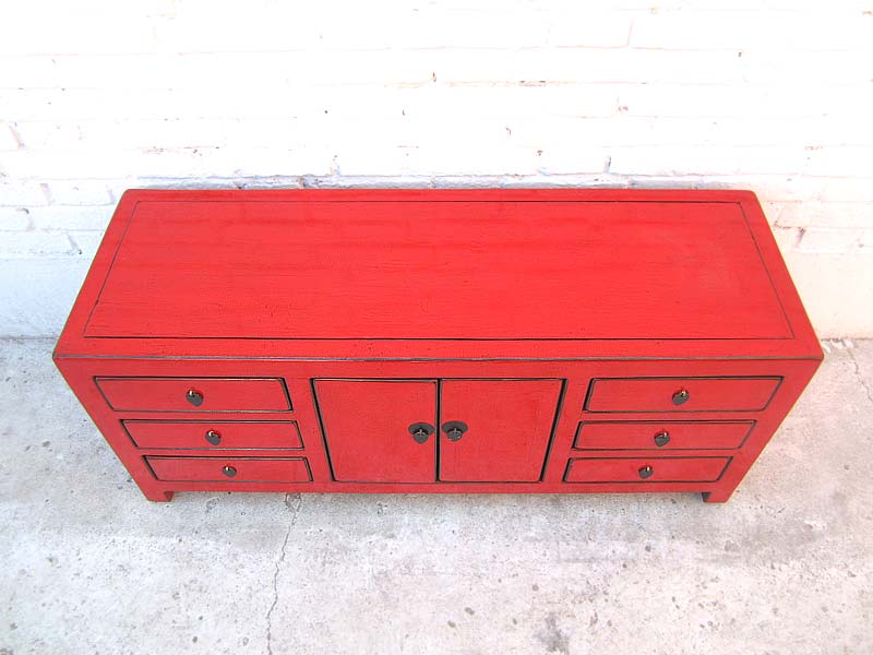 Asien Lowboard Kommode rotbraun Antikfinish Kolonial Stil Pinienholz