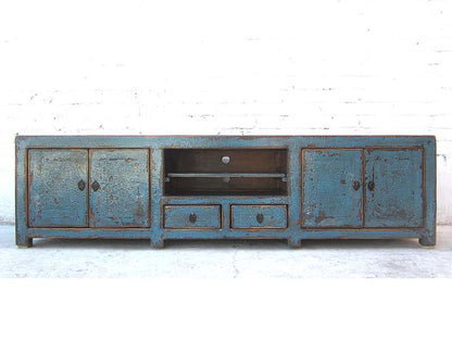 Asia TV Kommode Lowboard shabby chic azurblau Pinie