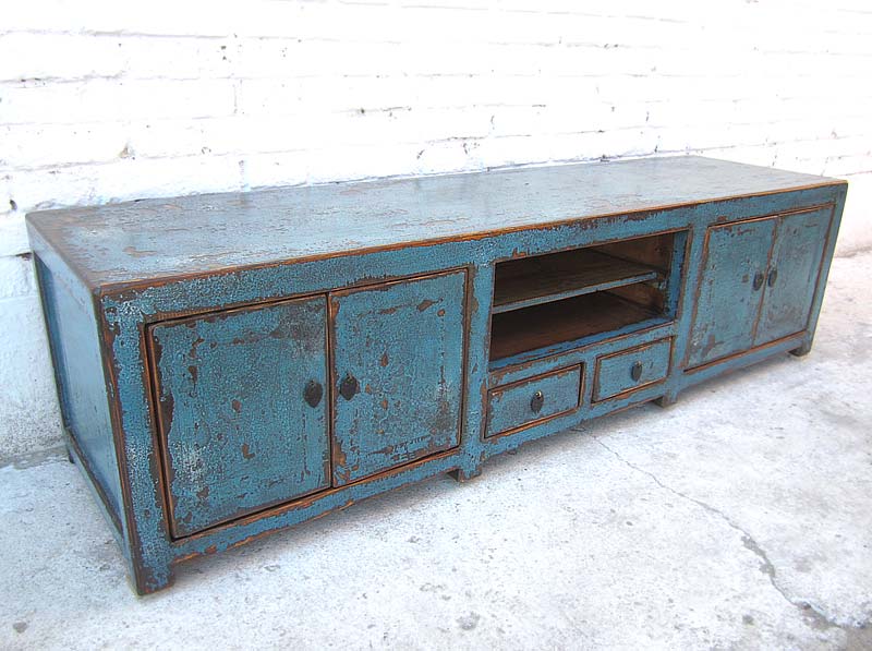 Asia TV Kommode Lowboard shabby chic azurblau Pinie