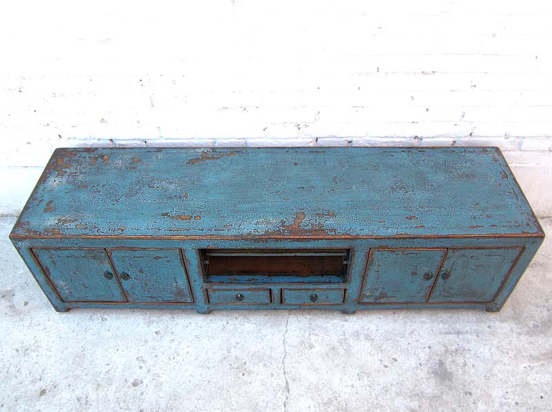 Asia TV Kommode Lowboard shabby chic azurblau Pinie