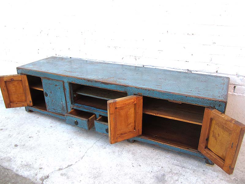 Asia TV Kommode Lowboard shabby chic azurblau Pinie