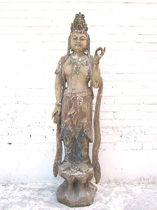 Göttin Guanyin stehend große Statue Skulptur Pappelholz 90 Jahre alt von Luxury Park
