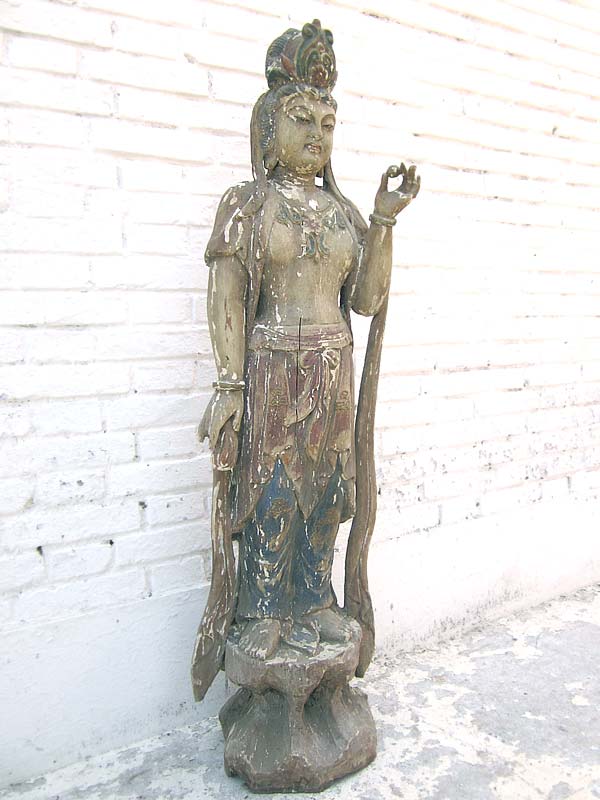 Göttin Guanyin stehend große Statue Skulptur Pappelholz 90 Jahre alt von Luxury Park