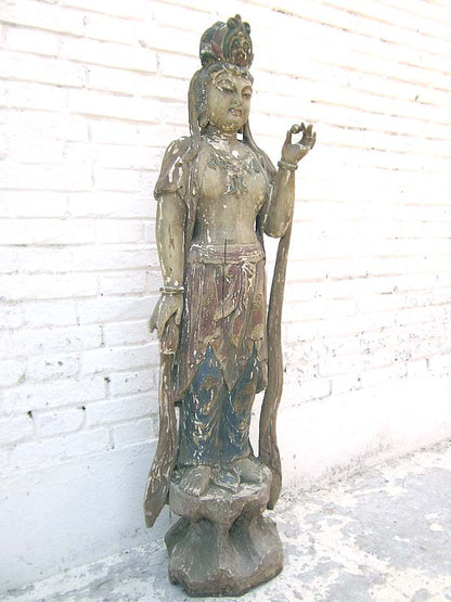Göttin Guanyin stehend große Statue Skulptur Pappelholz 90 Jahre alt von Luxury Park